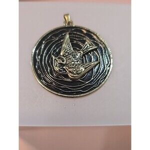 Vtg 90s Peace Dove Antique Gold Black Alloy Metal Dimensional Pendant B112409
